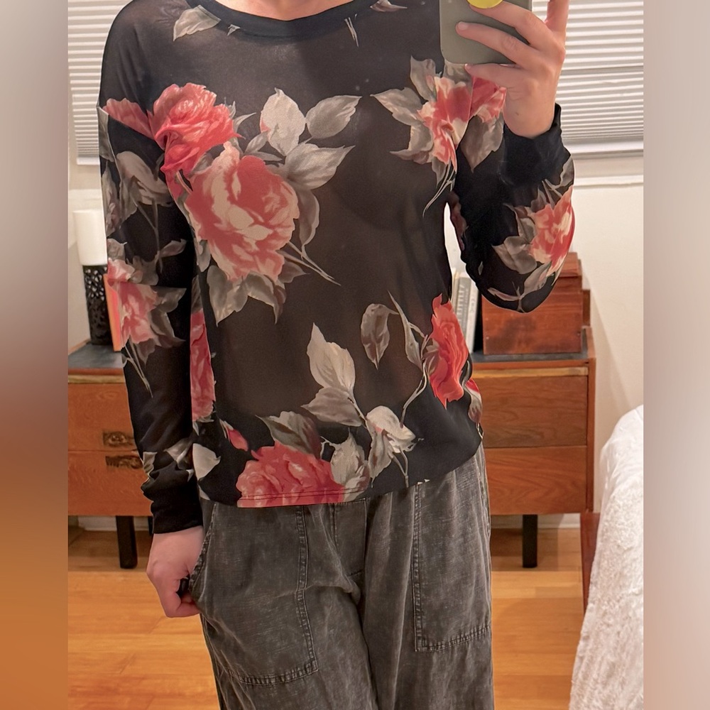 Floral Sheer Black Top
